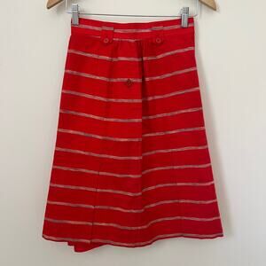 Vintage CHRISTIAN DIOR SPORTS Linen Red White Striped A-Line Skirt Size XS / S